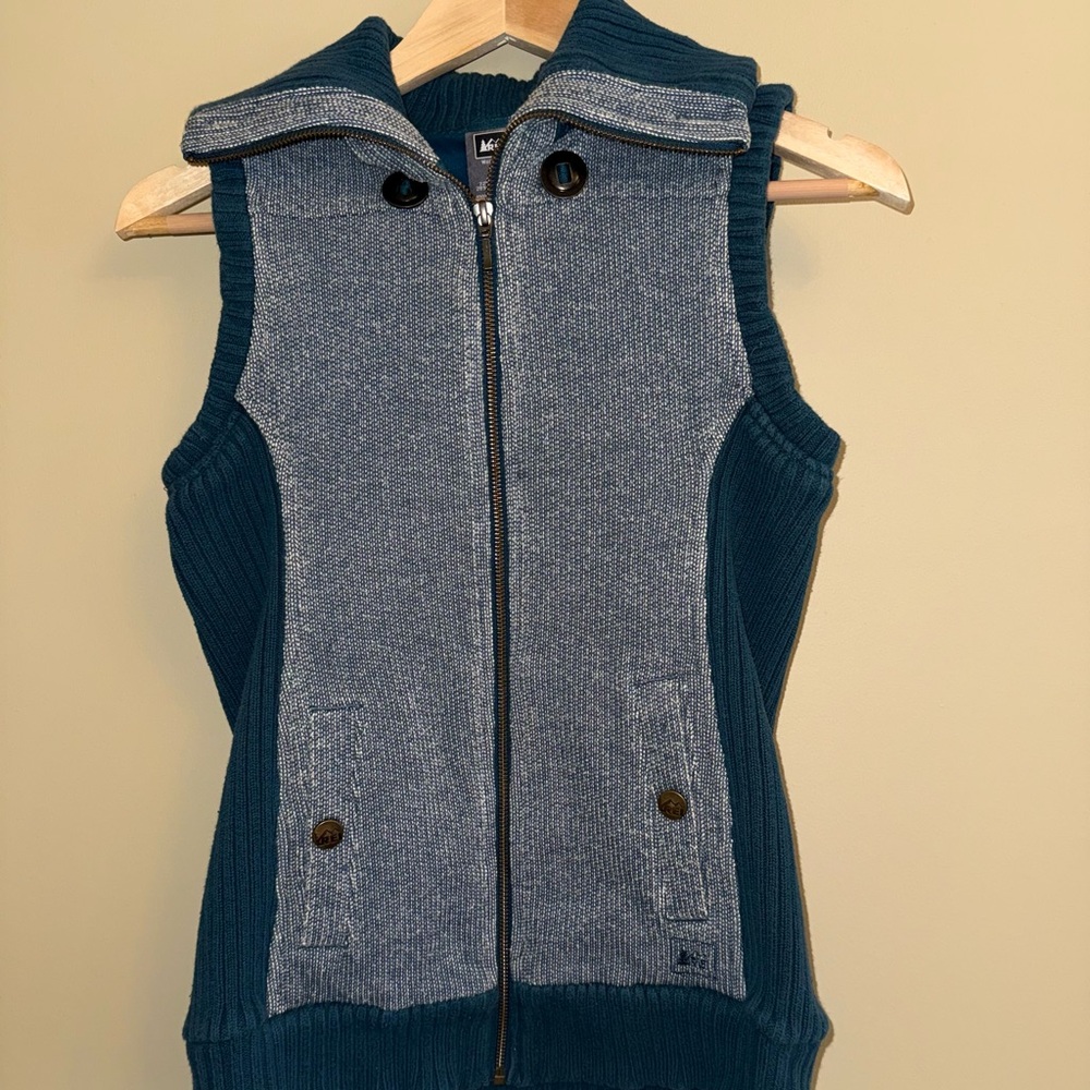 Rei Sweater Knit Aesthetic Vest Size XS Outerwear Full Zip Teal Hiking Warm